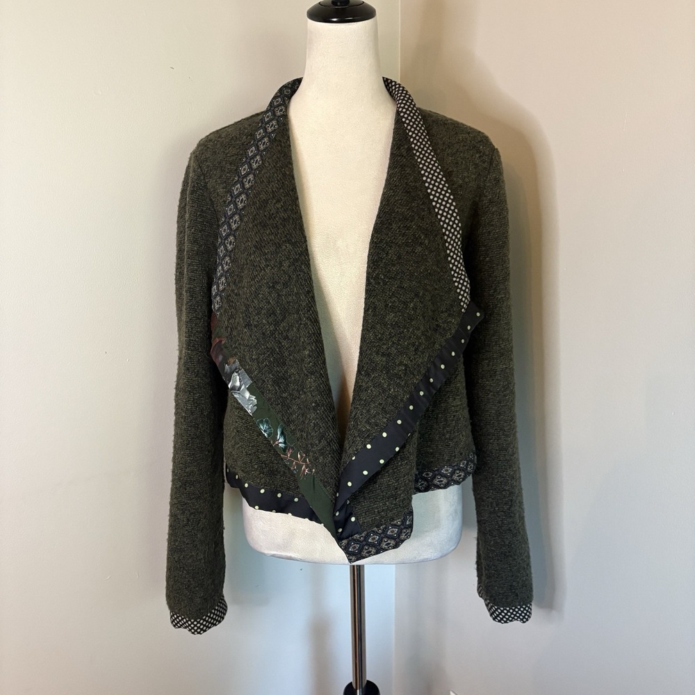 Alembika Lagenlook Mixed Media Asymmetric Cardigan Jacket Sz 2 Medium Wool Blend